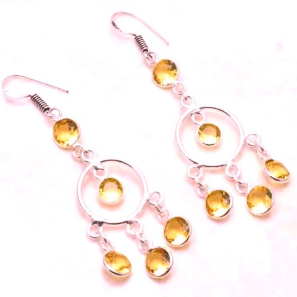 Citrine and Sterling Silver Drop Dangle Earrings - Picture 2 of 2